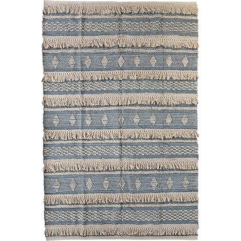 Tapis moderne coton bleu pour salon cosy et élégant - Bleu marine et écru (1/4)