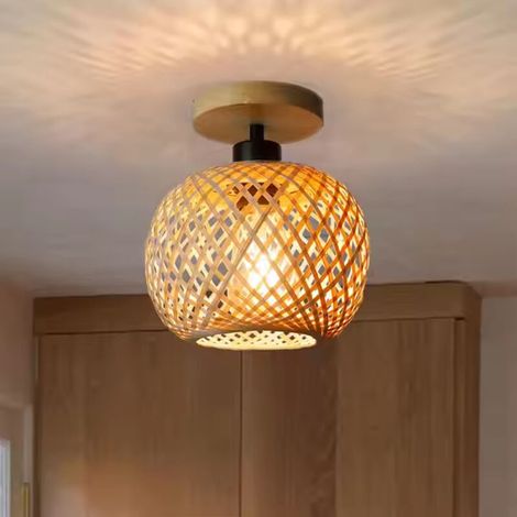 Plafonnier Rotin Tissé – Luminaire Plafond Osier Boho pour Chambre, Salon, Cuisine, Entrée et Couloir, Style Ferme et Déco Naturelle (Ampoule Non Incluse) (1/5)