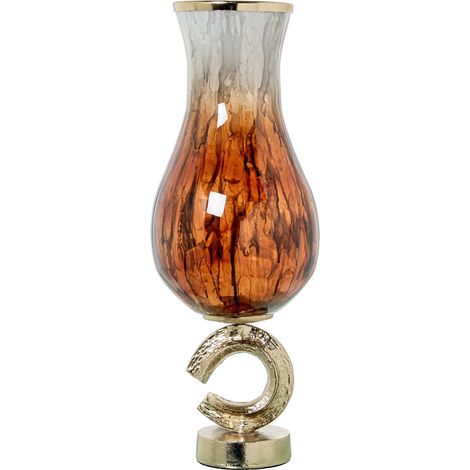 Vase en Verre avec Tranchant et Base en Aluminium doré marbré Blanc et Marron 18 x 18 x 49 cm (1/4)