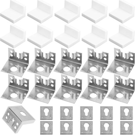 Lot de 10 crochets de fixation murale 2 en 1 pour armoire suspendue, étagère et meubles, blanc, avec 10 capuchons, 10 supports, 10 plaques de montage (1/5)