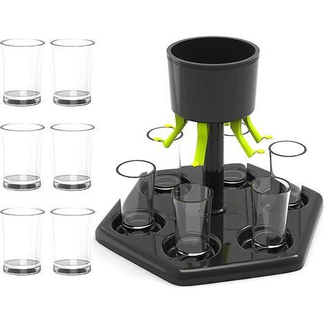 Distributeur De Shots - Support Pour 6 Verres - En Plastique Noir Et Vert - Pour Cocktails, Bière, Cidre, Boissons Alcoolisées Ou Non - Lot De 1 (1/5)
