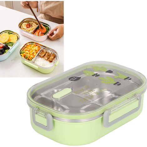 Boîte à lunch isotherme compartimentée en acier inoxydable 304, motif cactus, style japonais, étanche, idéale pour les élèves et les enfants, vert transparent. (1/5)