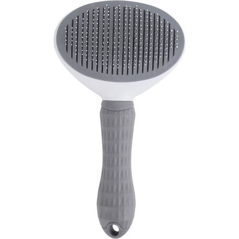Brosse à poils fins grise avec manche plastique - Nouveau design - Pour démêlage et toilettage, livrée en sachet OPP