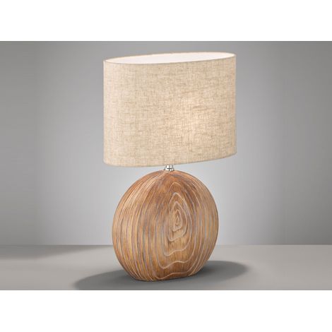 Tischleuchte Nachttischlampe Beistellleuchte E14 Keramik Holzoptik Textil sand (1/5)