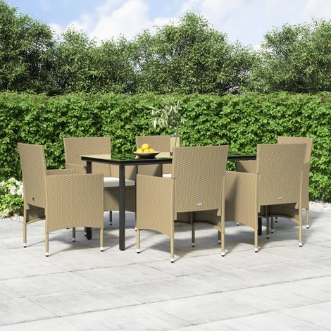 Ensemble à manger de jardin coussins 7 pcs-Salon de jardin Beige/noir 953629 (1/5)