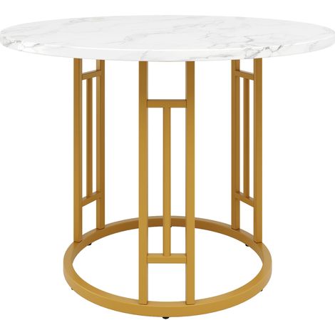 Table à manger ronde (80×80×76cm), table de cuisine, table basse ronde pour 4 personnes, adaptée à la salle à manger et au salon, pieds en métal élégants, plateau en MDF aspect marbre, doré (1/5)