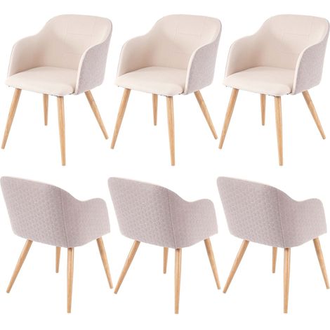 Set 6x sedie poltroncine eleganti HHG-190 design retro anni 50 metallo tessuto avorio beige