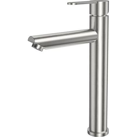 Robinet de salle de bain brossé, mitigeur d'évier haut pour salle de bain Design moderne en acier inoxydable Eau chaude et froide Disponible avec tuyau de raccordement de 60 cm (1/4)