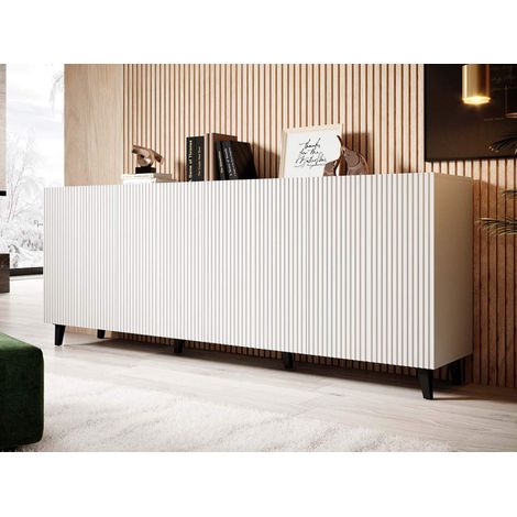 Bestmobilier – Buffet bas 4 portes 200 cm noir et blanc – Panneau stratifié – Résistant à l’humidité et aux rayures – Design épuré et moderne (1/5)