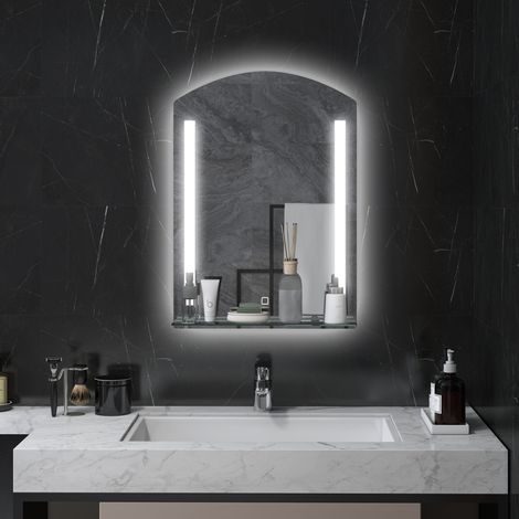 Specchio bagno LED 50 x 70 cm con mensola in vetro, 3 colori, IP44, argento DESVIAE (1/5)