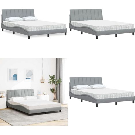 Bett mit Matratze "Hanko" Hellgrau 140x200 cm Stoff - Schlafzimmerbett - Matratze mit Schaumstoff (1/5)