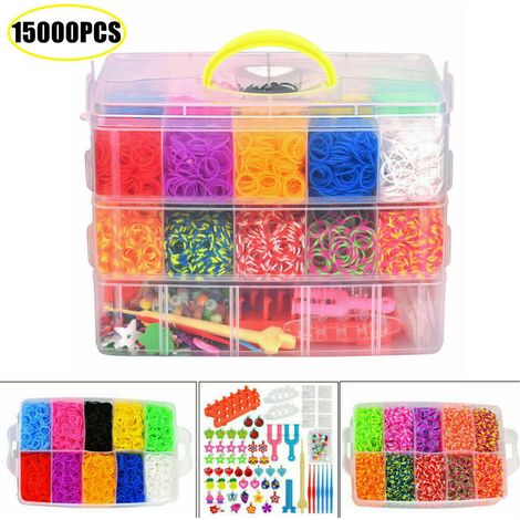 FLITI 15,000-Piece Multicolor TPU Elastic Band Kit with Storage Box and Hooks for Children's Braided Bracelets (1/5)