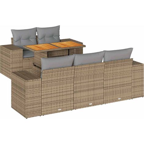 Maison Exclusive - Set Divano da Giardino 6 pz con Cuscini Beige in Polyrattan (1/5)
