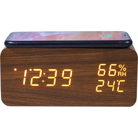Radio Réveil Numérique en Bois avec Température et humidité Marron (1/4)