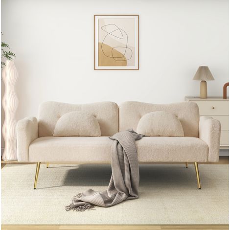 Sofá cama 2 plazas 175 x 79 x 82 cm, tejido de felpa beige, reclinable, FLORAGRACE (1/5)