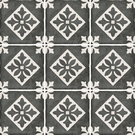 Carrelage grès cérame effet carreau ciment Art Nouveau PADUA 20x20cm 20x20 cm Noir - - boîte de 1 m2