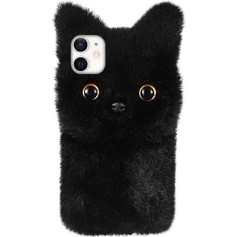 Coque de téléphone en peluche avec un adorable chat, élégante et protectrice, compatible avec l'iPhone 11-15.30X7.80X1.00CM-Black (1/2)