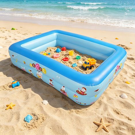 Piscine Gonflable Carrée Enfants 180 cm, Bassin Double Couche en PVC Épais pour Bébé et Apprentissage Natation, Grande Piscine Familiale Bleue Résistante