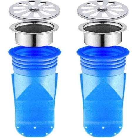 Siphon de sol en silicone ajustable anti-reflux, paquet de 2, valve unidirectionnelle pour plomberie de sol de salle de bain (bleu 95x45mm)