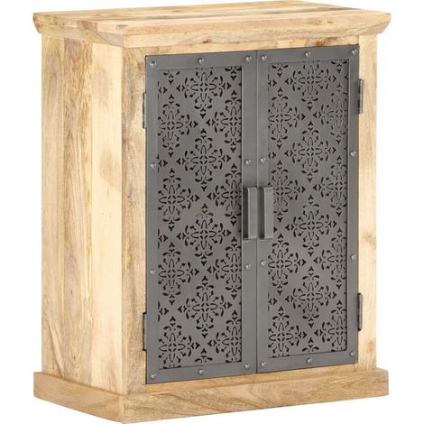 Buffet avec portes en acier 60x35x75 cm Bois de manguier solide