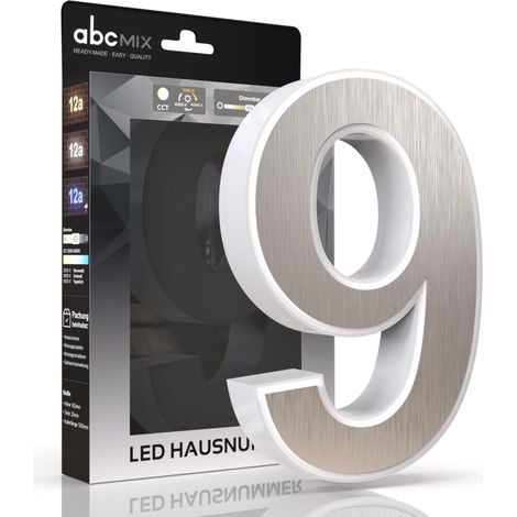 LED Hausnummer 9 inkl. Edelstahl-Cover - CCT 12V 2700K/4000K/6500K (1/5)