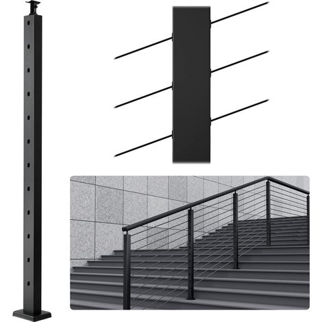 Vevor – Poteau de garde-corps à câble 106,7 cm – Acier inoxydable SUS304 – 12 trous ovales pour installation à 30° – Support horizontal et incurvé noir