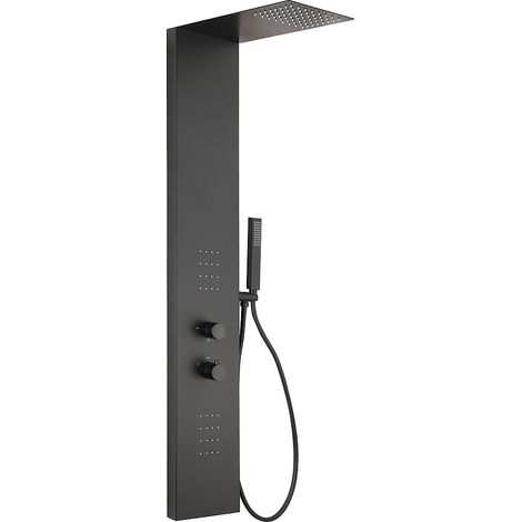 Colonne de douche hydromassante thermostatique - Noir mat - L20 x H140 cm - ZAZIA (1/4)