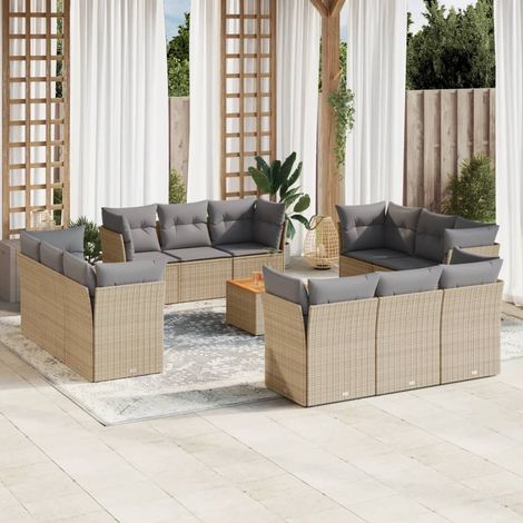 Juego de sofás jardín con cojines beige mezcla 13 pzas ratán PE vidaXL (1/5)