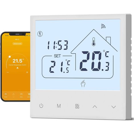 Thermostat Connecté - WiFi pour Chaudière Gaz et Chauffage au Sol à Eau, Commande vocale, Programmation journalière, 230V/3A (1/5)