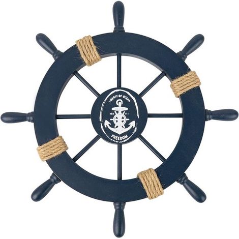 Timone in legno 28 cm, volante decorativo in stile mediterraneo per nave, decorazione da parete per nave pirata, camera da letto, soggiorno, bagno, ristorante, bar, blu scuro (1/5)