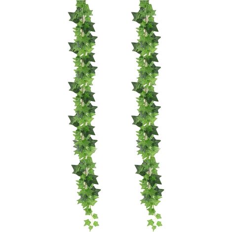 Lot de 2 guirlandes de lierre artificiel à suspendre - Vert - 200 cm - Pour pièces, balcons, jardins, décorations de fête (1/5)