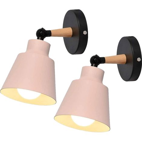 2Pcs Wandleuchte Modern Innen aus Eisen Holz Wandlampen Verstellbare für Wohnzimmer Schlafzimmer Flur Treppenhaus(Rosa)