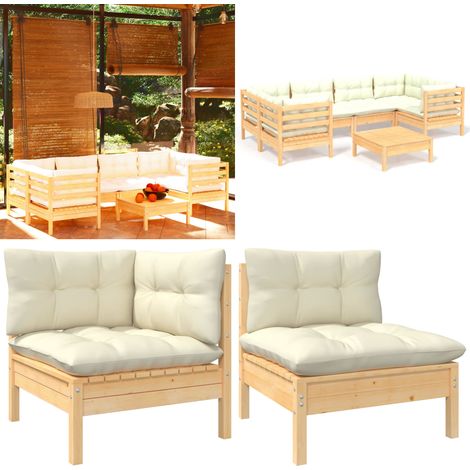 7-tlg. Garten-Lounge-Set mit Creme Kissen Kiefernholz - Garten Lounge Set - Kiefernholz Möbel - Outdoor Möbel - Loungemöbel - Gartengeräte - Home & Living (1/5)