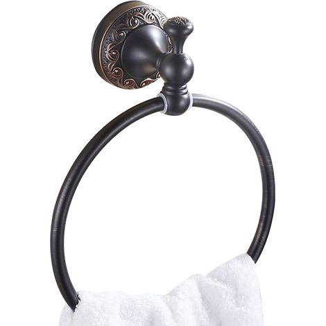 Noir Anneau Porte Serviette Rond Support Serviette Torchon Mural en Laiton Fini par Bronze Huilé 180° Rotatif Style Européen, Accessoires de Salle de Bain Toilette WC (1/5)