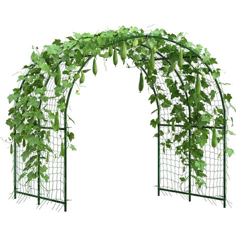 Tuteur métallique à brancher, antirouille, incurvé, pour concombres grimpants, 210 x 250 x 216 cm, vert foncé