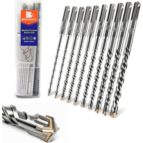 SDS Plus Concrete Drill Bit Set 5 x 2/6 x 3/8 x 2/10 x 2/12 mm x 160 mm – Fits SDS Plus Hammer Drills for Concrete, Brick, Stone and Masonry (Pack of 10) (1/5)