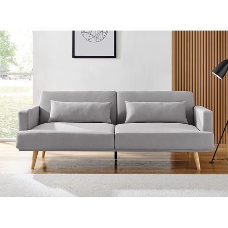 Deco In Paris – Canapé convertible 3 places en tissu gris – Design scandinave – Largeur 214 cm – Couchage 190 x 110 cm – Hauteur d'assise 44 cm (1/5)