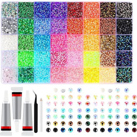 Kit Bedazzler, 32 000 pièces de strass en résine avec 3 pièces de colle 10 ml, strass colorés 0, 3 cm pour travaux manuels, vêtements, tasses, chaussures, tissu, nail art, 40 couleurs (1/5)