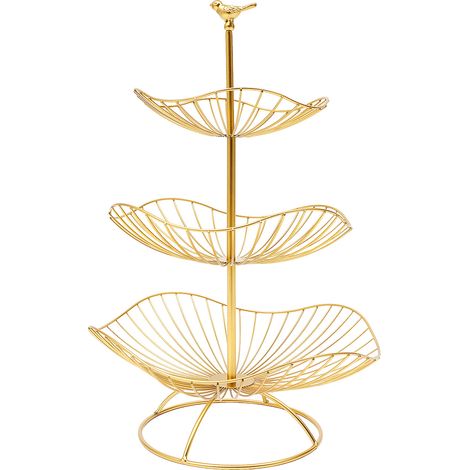 Virellio – Corbeille à fruits 3 niveaux, panier de rangement de fruits en métal doré, support de bol de fruits, présentoir à snacks buffet, pour table, cuisine et salon (1/5)
