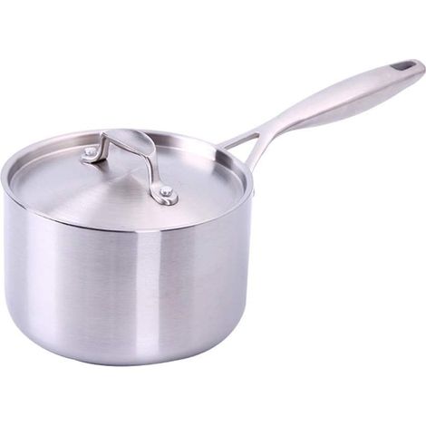 16cm Casserole à Lait écologique antiadhésive sans revêtement, en Acier Inoxydable 304, Profonde avec Couvercle trempé pour Induction/gaz, Compatible Induction Professionnelle, poêle argentée (1/4)
