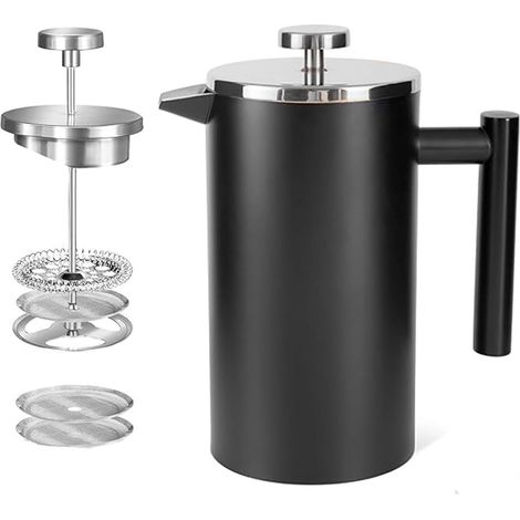 Cafetière à piston isotherme à double paroi en acier inoxydable - 4 tasses - Noir - 600 ml (1/5)