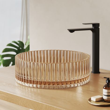EMKE Aufsatzwaschbecken 12x40x40cm Gehärtetes Bleikristallglas Roségold aufsatzbecken Wellen Runden