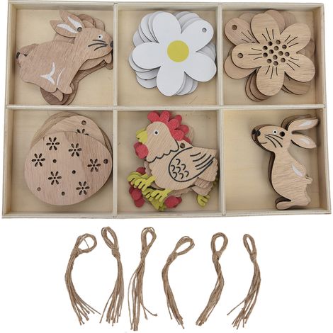 30 Pièces Décoration Pâques en Bois - Lapins, Fleurs, Œufs Durables pour Créations DIY (1/5)