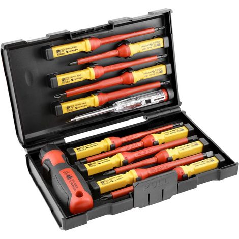 Högert Technik - Juego de destornilladores aislados de 13 piezas - Destornilladores magnéticos planos y de estrella - 1000V VDE - Mango antideslizante - Herramienta eléctrica universal