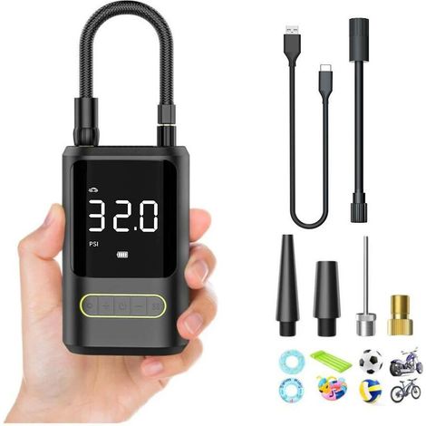 4000mAh Mini Pompe à Air Électrique，Compresseur à Air Portatif Gonfleur Pneus sans Fil 150PSI avec écran LCD Numérique，Pompe à air Rechargeable pour Voiture, Vélo, Moto, Scoote
