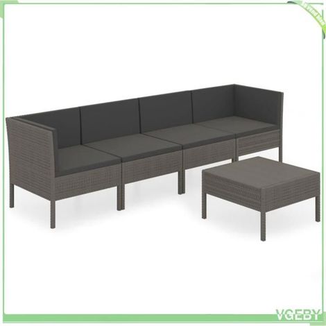 Salon de jardin - FAFEICY - 3094338 - Résine tressée gris - 5 pièces modulable - Coussins déhoussables (1/5)