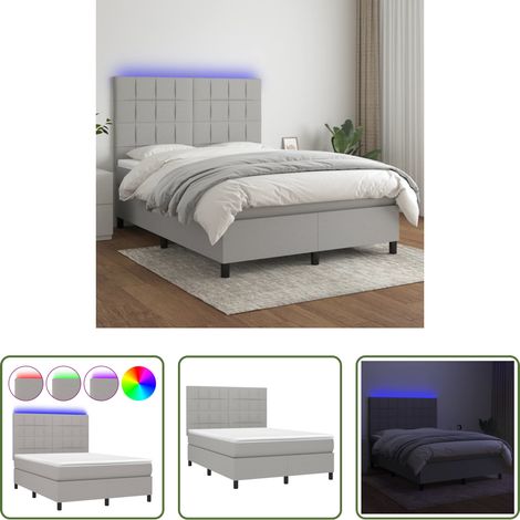 Sommier tapissier - Sommier à lattes de lit et matelas et LED Gris clair 140x190 cm (1/5)