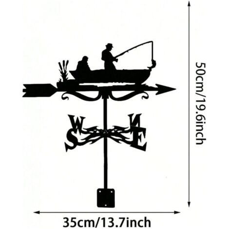 Green Mobility-Girouette de pêcheur en fer forgé , décoration de jardin, cour, extérieur, indicateur de direction du vent, kit pour pelouse extérieure (1/4)