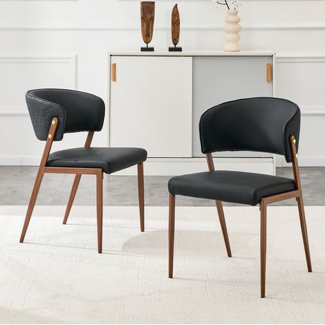 2er-Set Esszimmerstühle Schwarz aus Kunstleder, 78 cm hoch, mit ergonomischer Rückenlehne (1/5)