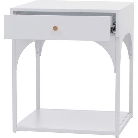 Mesita de noche HHG-448, cómoda, mesita auxiliar, mesita de noche, cajón metálico 50 x 43 x 41 cm, blanco